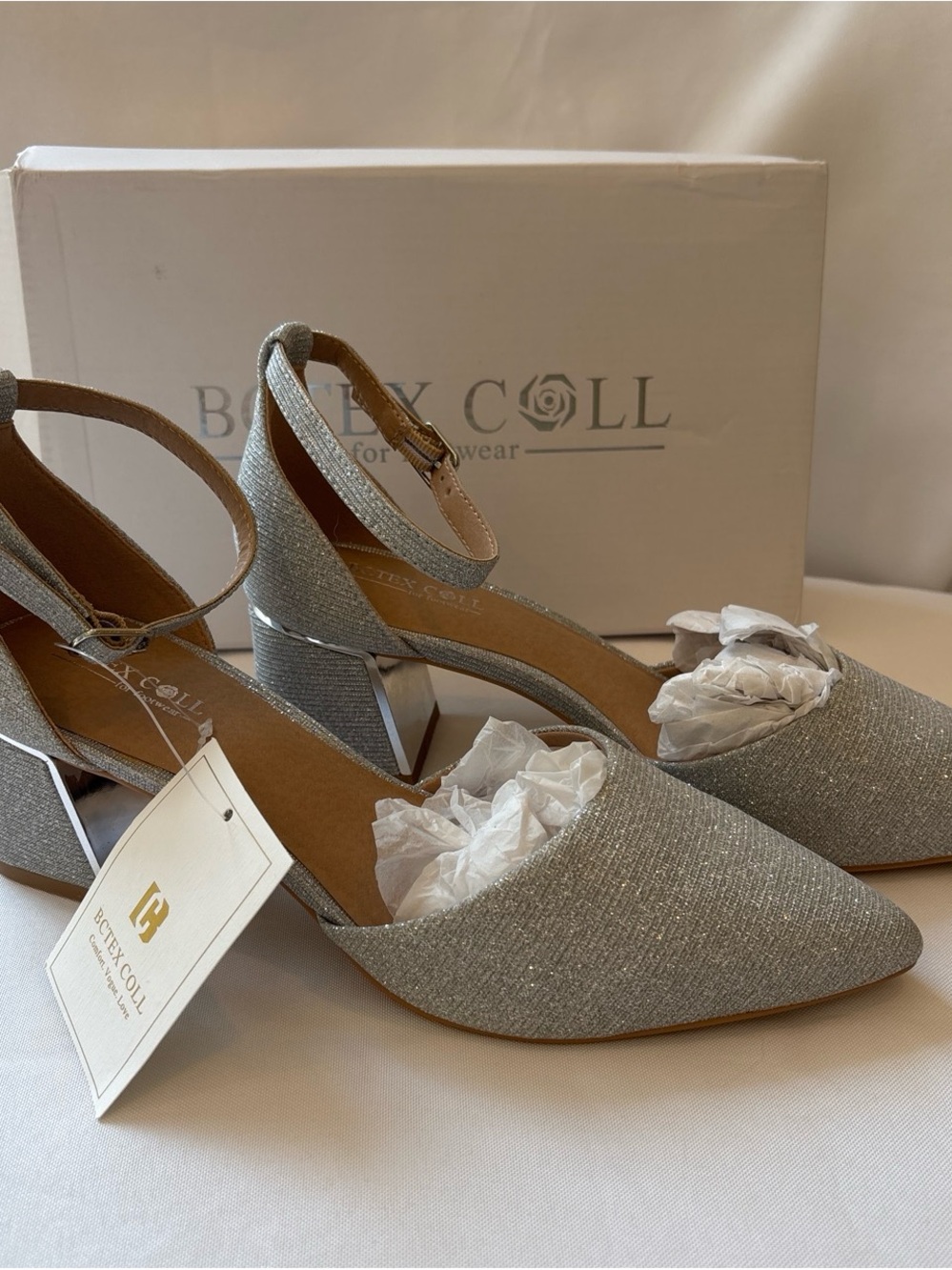 Silver Glitter Ankle-Strap Heels